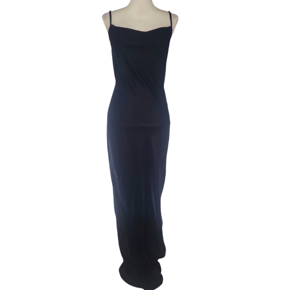 ASOS Design Crushed Velvet Lace Up Back Cami Navy Slip Gown Size 6
